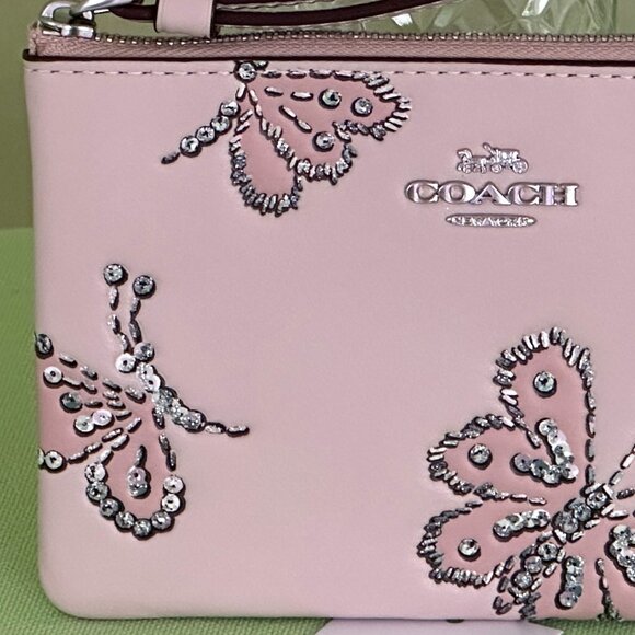 COACH CORNER ZIP WRISTLET LEATHER WITH SPARKLY BUTTERFLY PRINT:NWT CCJ72 - Picture 4 of 11